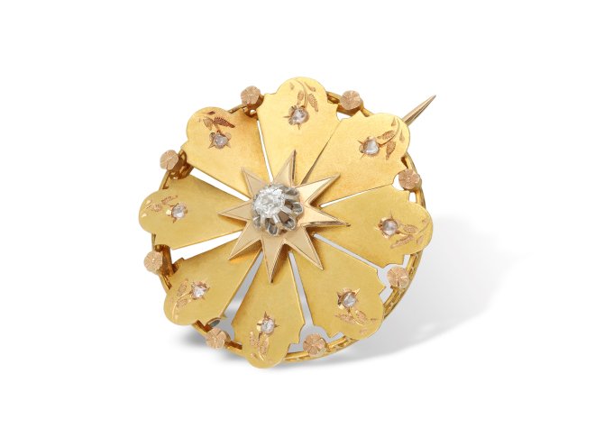 Antique diamond and gold brooch by René Boivin, French, circa 1900.