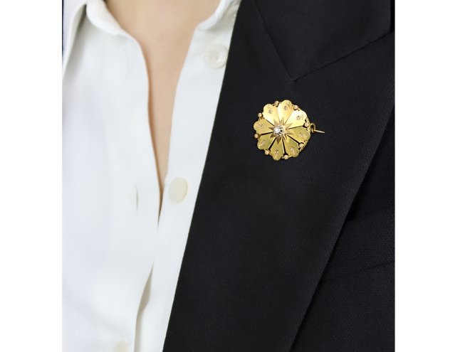 Antique diamond and gold brooch by René Boivin, French, circa 1900.