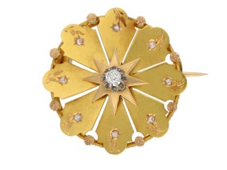 front view Antique diamond and gold brooch by René Boivin French, circa 1900. berganza hatton garden