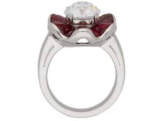front view Diamond and ruby cluster ring by Oscar Heyman Brothers, circa 1970. berganza hatton garden