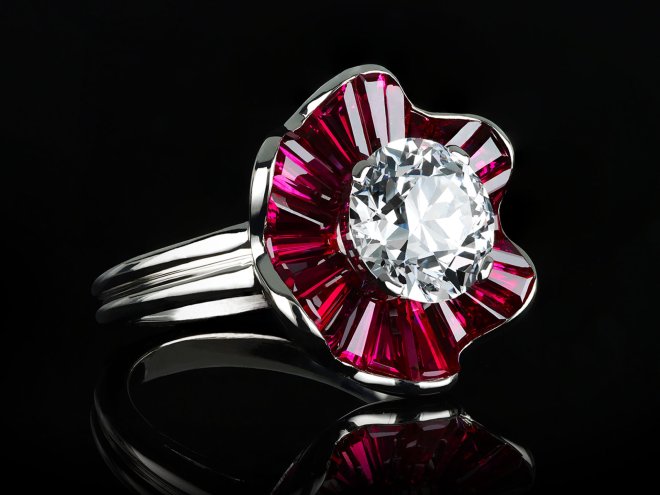 Oscar Heyman Brothers diamond and ruby cluster ring hatton garden