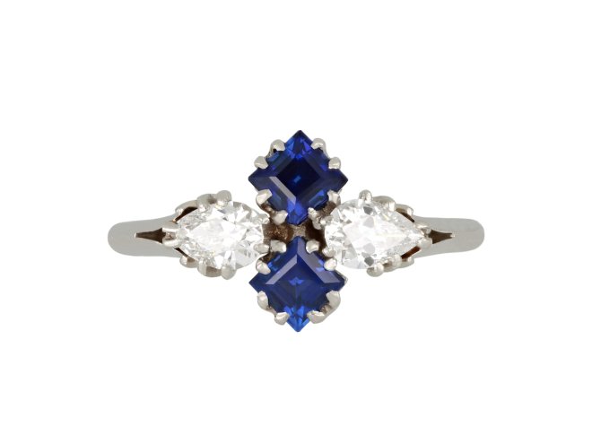  Sapphire and diamond cluster ring, English, circa 1930.