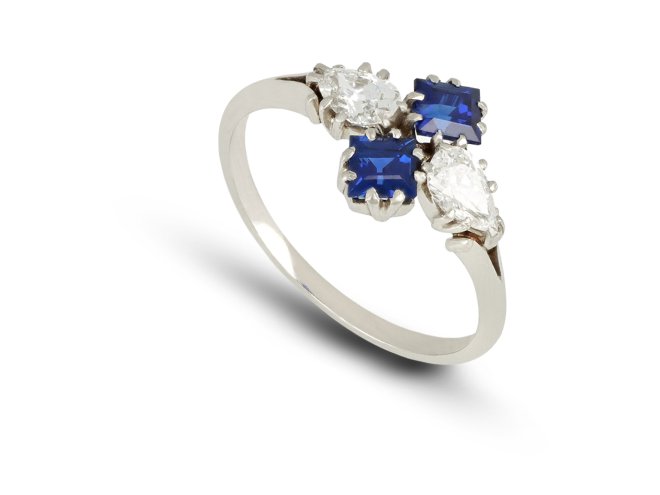  Sapphire and diamond cluster ring, English, circa 1930.