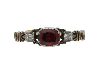 Georgian garnet and diamond mourning ring, English, circa 18th century.     