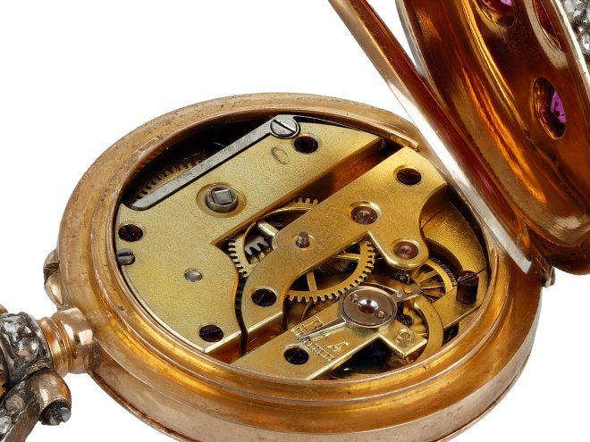 Mellerio Ruby and diamond set fob watch, French, circa 1900.      
