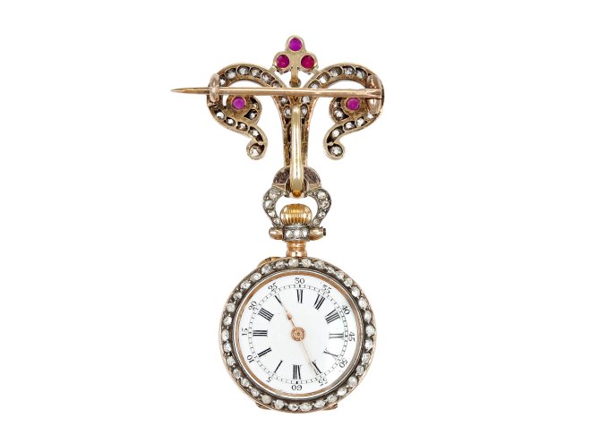 Mellerio Ruby and diamond set fob watch, French, circa 1900.      