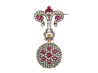 Mellerio Ruby and diamond set fob watch, French, circa 1900.      