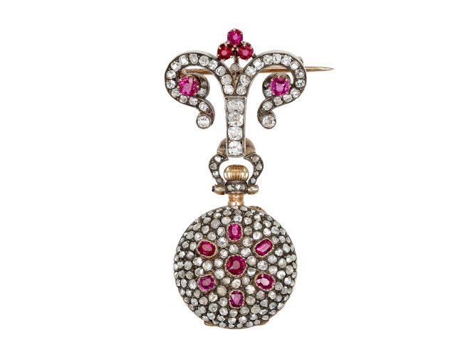 Mellerio Ruby and diamond set fob watch, French, circa 1900.      