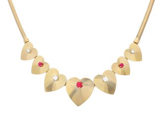 Tiffany & Co. ruby and diamond heart necklace, American, circa 1950.