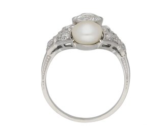 front view Art Deco pearl diamond ring berganza hatton garden