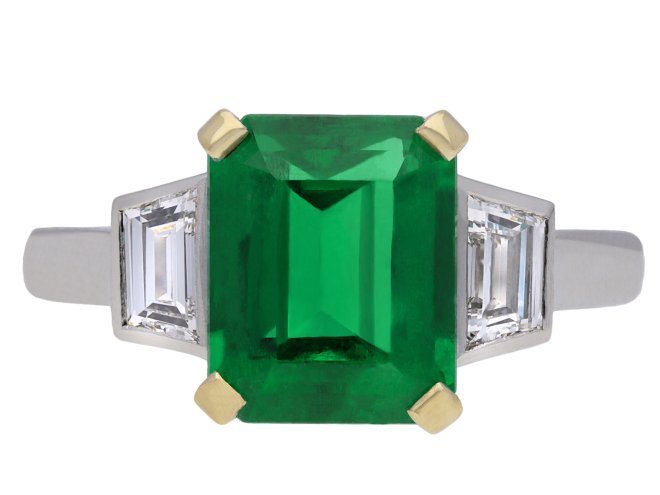 Colombian emerald and diamond ring, circa 1980.