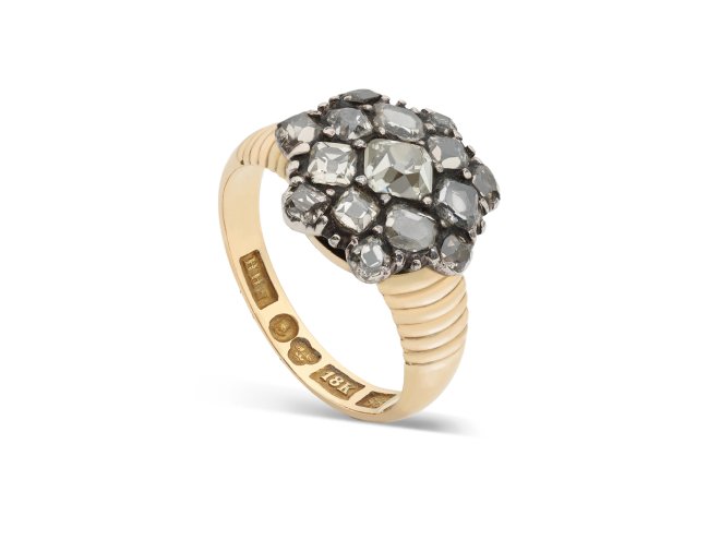 Georgian diamond converted button ring, Swedish, circa 1944.