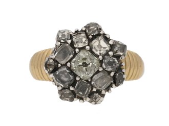 front view Georgian diamond button cluster ring berganza hatton garden