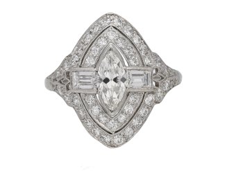 front view Antique Marquise diamond cluster ring berganza hatton garden