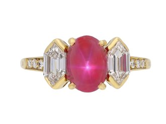 front view Vintage star ruby diamond ring Tiffany & Co berganza hatton garden