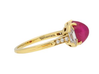 side view Vintage star ruby diamond ring Tiffany & Co berganza hatton garden