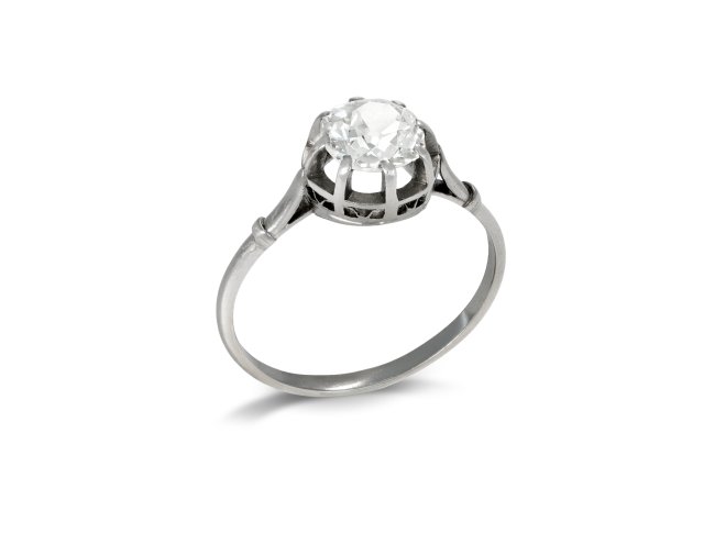 Old cut diamond solitaire ring, circa 1905. 