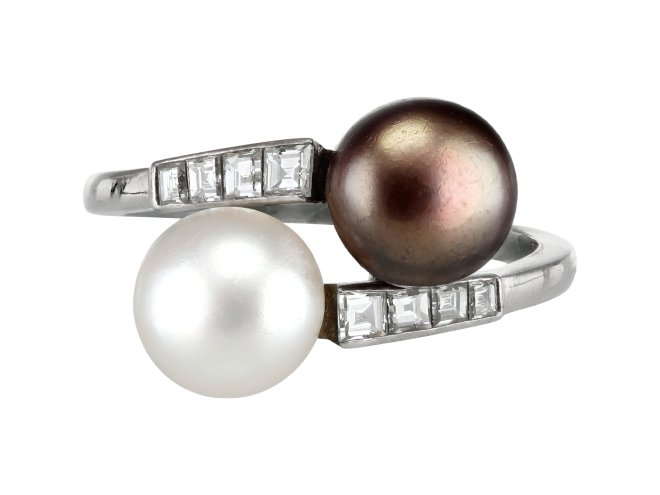 front view Art Deco natural pearl diamond ring berganza hatton garden