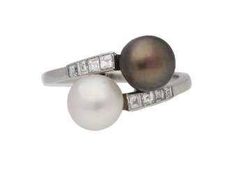 Art Deco natural pearl and diamond ring, circa 1935. 