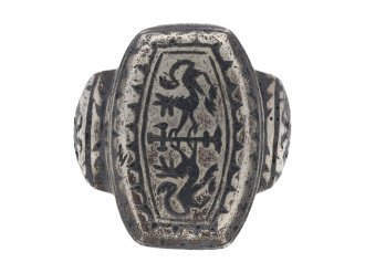 Byzantine silver and niello guilloche ring, circa 12th-14th century AD.