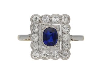 Antique sapphire and diamond cluster ring, circa 1910.