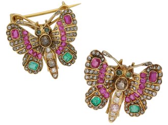 A pair of Victorian gem set butterfly brooches, English, circa 1890. 