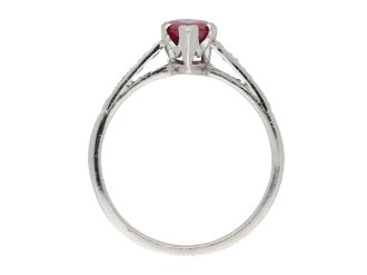 front view vintage Burmese ruby diamond ring hatton garden berganza 