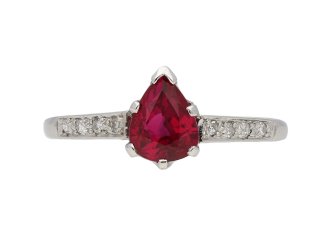 Burmese ruby and diamond ring, English, circa 1930. 