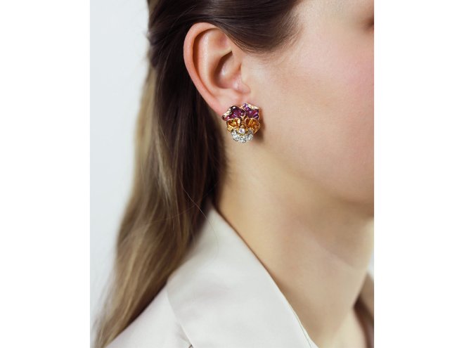 Oscar Heyman Brothers pansy earrings, American.