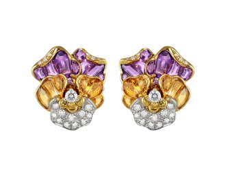Oscar Heyman Brothers pansy earrings, American.