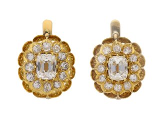 Victorian diamond cluster earrings, English, circa 1850.