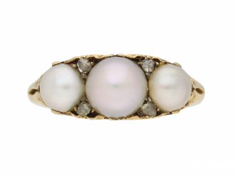 Victorian pearl carved half hoop ring, English, circa 1890.