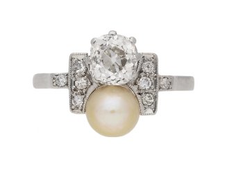 Art Deco natural pearl and diamond ring, circa 1930. 