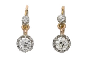 Diamond drop earrings, French, circa 1905.