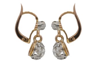 Diamond drop earrings, French, circa 1905.