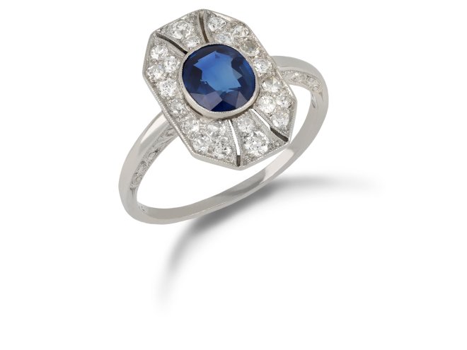 Sapphire and diamond cluster ring, Austrian, circa 1925.