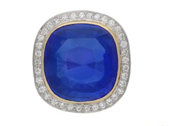Ceylon sapphire and diamond coronet cluster ring.