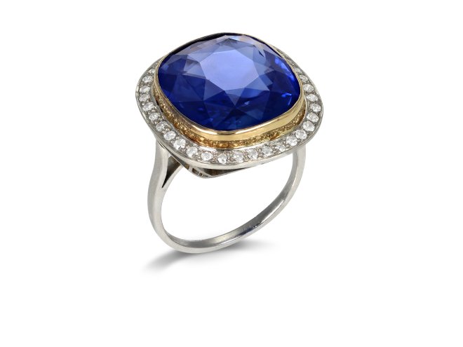 Ceylon sapphire and diamond coronet cluster ring 1935.