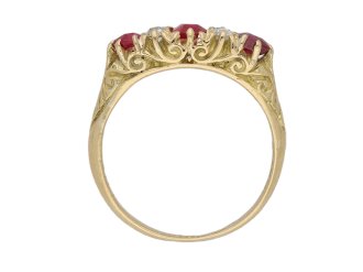 front veiw Antique ruby diamond carved ring berganza hatton garden