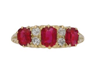 front veiw Antique ruby diamond carved ring berganza hatton garden