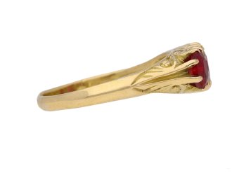 front veiw Antique ruby diamond carved ring berganza hatton garden