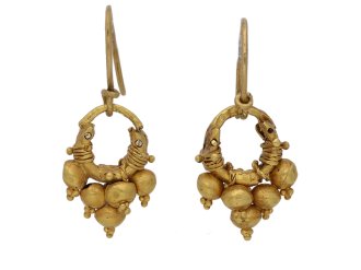 Western Asiatic Achaemenid gold earrings, circa 6th-4th century BC.