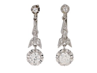 Art Deco diamond drop earrings, circa 1930.