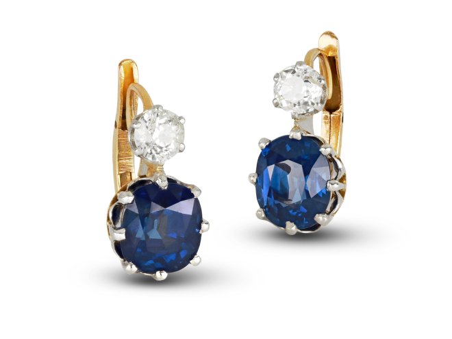 Edwardian sapphire and diamond earrings, circa 1905.