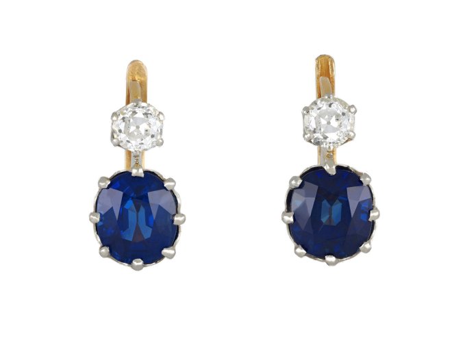 Edwardian sapphire and diamond earrings, circa 1905.
