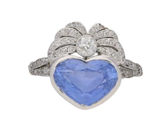 Heart shaped Ceylon sapphire and diamond ring hatton garden