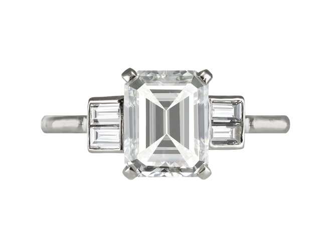Art Deco diamond flanked solitaire ring, English, circa 1930.