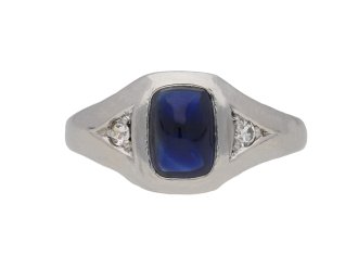 J.E. Caldwell sapphire and diamond three stone ring, American, circa 1910.