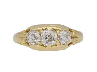 Victorian three stone diamond ring, English, circa 1900.