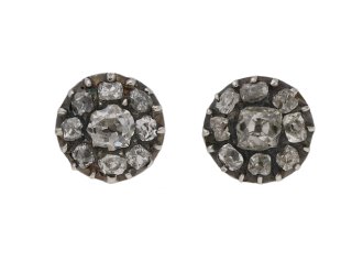 Antique diamond coronet cluster earrings, English, circa 1880.